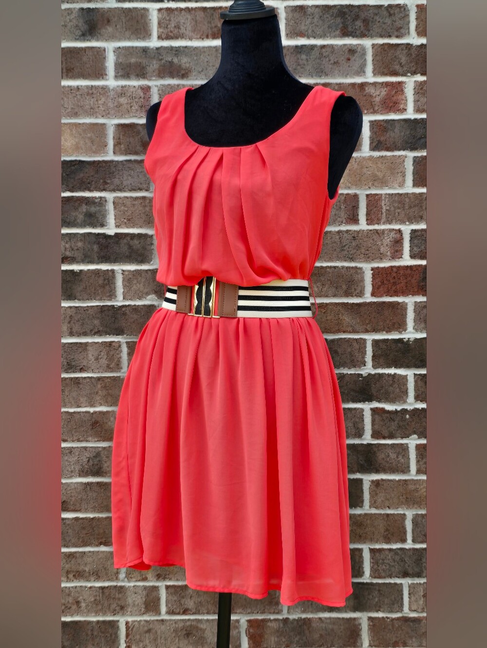 IN San Francisco Coral Pink Belted Sleeveless Dress Size S